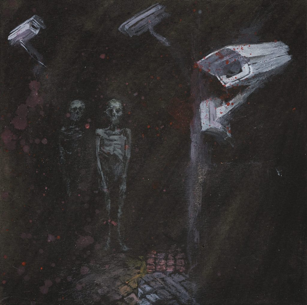 paintings Mirroring Monitoring, Monitoring Mirroring ii, acrylic on paper 18 x 18cm